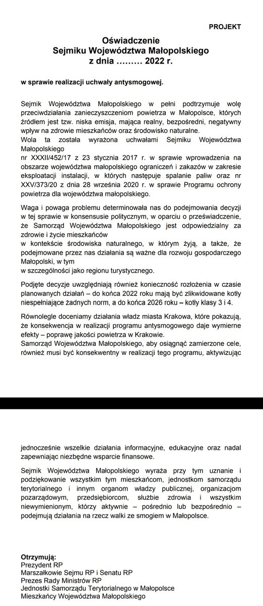 Klub <a href="/POMalopolska/">Platforma Obywatelska Małopolska</a> wystąpił do Przewodniczącego Sejmiku Województwa Małopolskiego z wnioskiem o zwołanie sesji w sprawie ochrony powietrza. 
Chcemy poznać wyniki konsultacji społecznych, a także wyjaśnić powód niewystarczających działań w sprawie niezależności energetycznej.