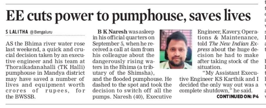 Lolita_TNIE's tweet photo. Unknown hero: Smart thinking &amp; quick action by Bengaluru Water Brd's Exec Engr BK Naresh on the fateful morn when the local river crossed danger mark &amp; pump house @ TK Halli got flooded saved lives  frm electrocution @NewIndianXpress @XpressBengaluru @BSBommai @chairmanbwssb (1/2 https://t.co/yAEGdB5BTR
