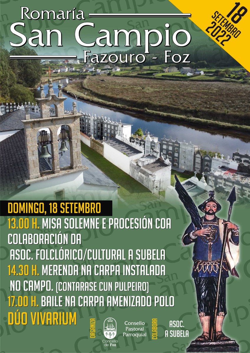 mondonedoferrol's tweet photo. 🗓 #AgendaMF
👉🏽 HOY DOMINGO 1⃣8⃣
Romería en honor a San Campio en Fazouro (Foz, Lugo). Organizan @ConcelloFoz @UpFoz y Asociación "A Subela"
⌚ 13:00 h.
📍 Iglesia parroquial de Santiago de #Fazouro
📲 https://t.co/f2mDjr1YYT https://t.co/VzZELCD40v