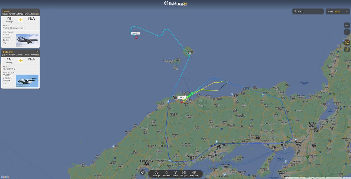 航空自衛隊 KC-46A ペガサス空中給油機と C-2 輸送機
隠岐諸島・山陰沖を飛行中です

#JASDF
#CORAX51 KC-46A Pegasus Reg:24-3612 #87CD02
#JF437 Kawasaki C-2 Reg:08-1212 #87CC40