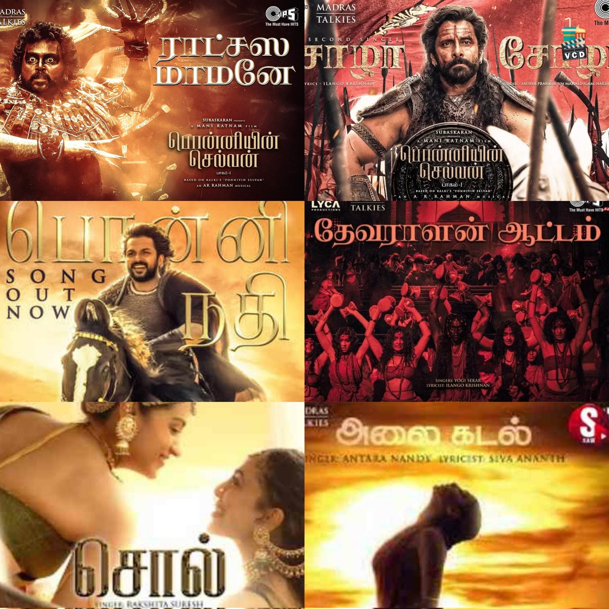VCDtweets's tweet photo. #PonniyinSelvan Songs are Growing Day by Day 💥. None other than #ARRahman could've pulled off such a VERSATILE album. He's beyond Trend &amp; Time❣️💯

• #PonniNadhi
• #CholaChola
• #RaatchasaMaamaney
• #Sol
• #Alaikadal
• #DevaralanAattam
Your Favorite ❓

#PonniyinSelvan1 https://t.co/jg6k8x51kC