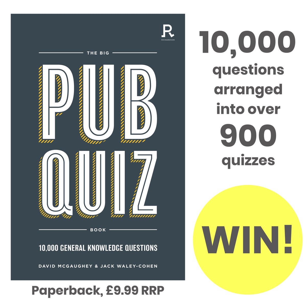 FOLLOW US, RETWEET this post and ADD YOUR TWITTER HANDLE to the form here richardsonpuzzlesandgames.com/twitter for a chance to #WIN a copy of our #new #quiz #book! #Competition closes midnight BST on Sunday. Week 2/4

#giveaway #sweepstakes #winitwednesday