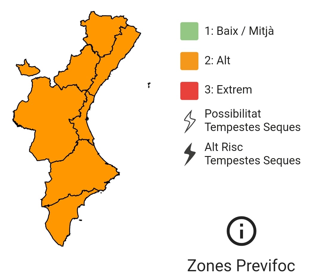 GVA112's tweet photo. 🔥El nivell de preemergència per risc d'incendis forestals per a hui és:

🟠Alt a tota la Comunitat Valenciana.

#StopAlFoc https://t.co/fZdFNWvX0k