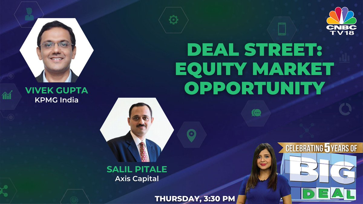 CNBCTV18News's tweet photo. Deal Street: Equity Market Opportunity

Catch @PoddarNisha talk to @VivekGupta_KPMG &amp; Salil Pitale

Tune in to #BigDeal, Thursday at 3:30 pm

@KPMGIndia #deal #dealstreet #equity https://t.co/ZmFFIGqPHS