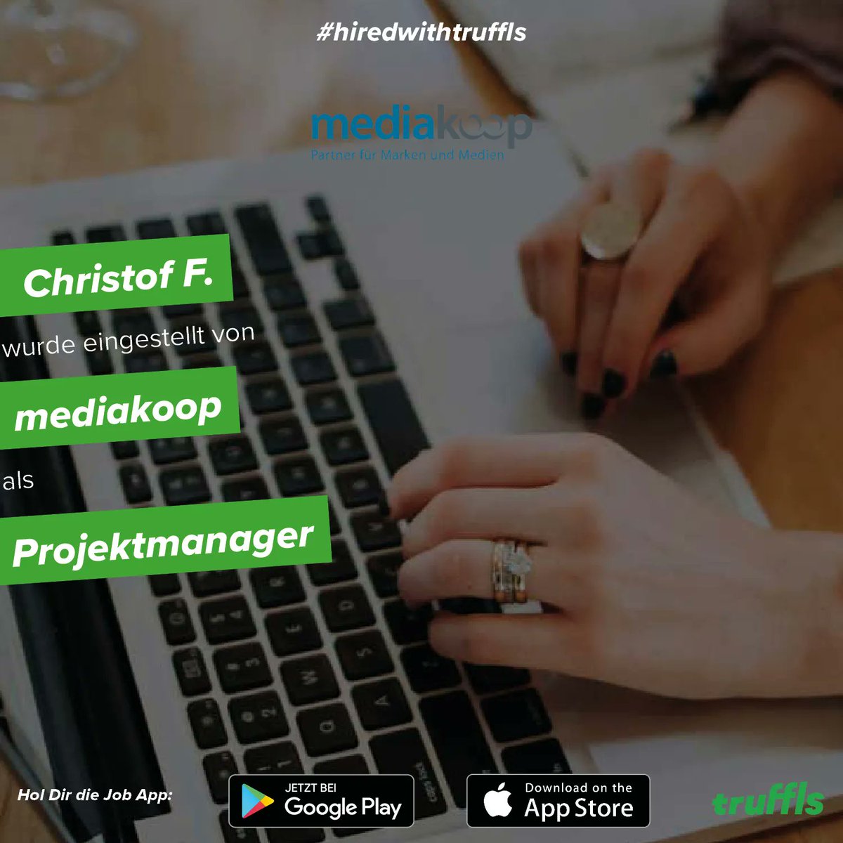 truffls's tweet image. Glückwunsch an Christof &amp;amp; mediakoop 💚🎉
#truffls #jobapp #job #jobs #hired #recruiting #recruiter #talent #hire #newjob #personalwesen #hr