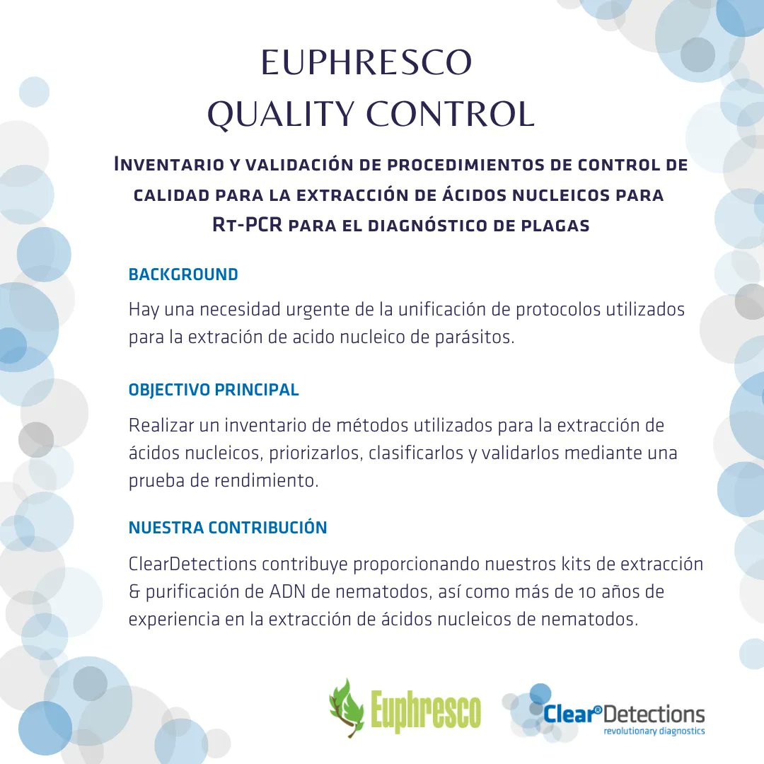 ClearDetection1's tweet photo. 👉🏼 **Proyecto 3:** Inventario y validación de procedimientos de control de calidad para la extracción de #ADN de parásitos

🎯 Contribución con @Euphresco mediante kits de extracción &amp; purificación de #ADN de nematodos de #ClearDetections 

#nematodo #qPCR #cleardetections https://t.co/0iha1Roe1b