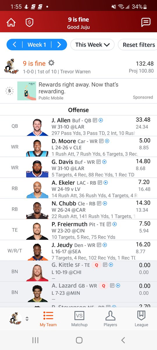 trejwar's tweet photo. @AustinEkeler Hey @AustinEkeler you helped me come out with a week 1 W! https://t.co/02jyQ43A4J