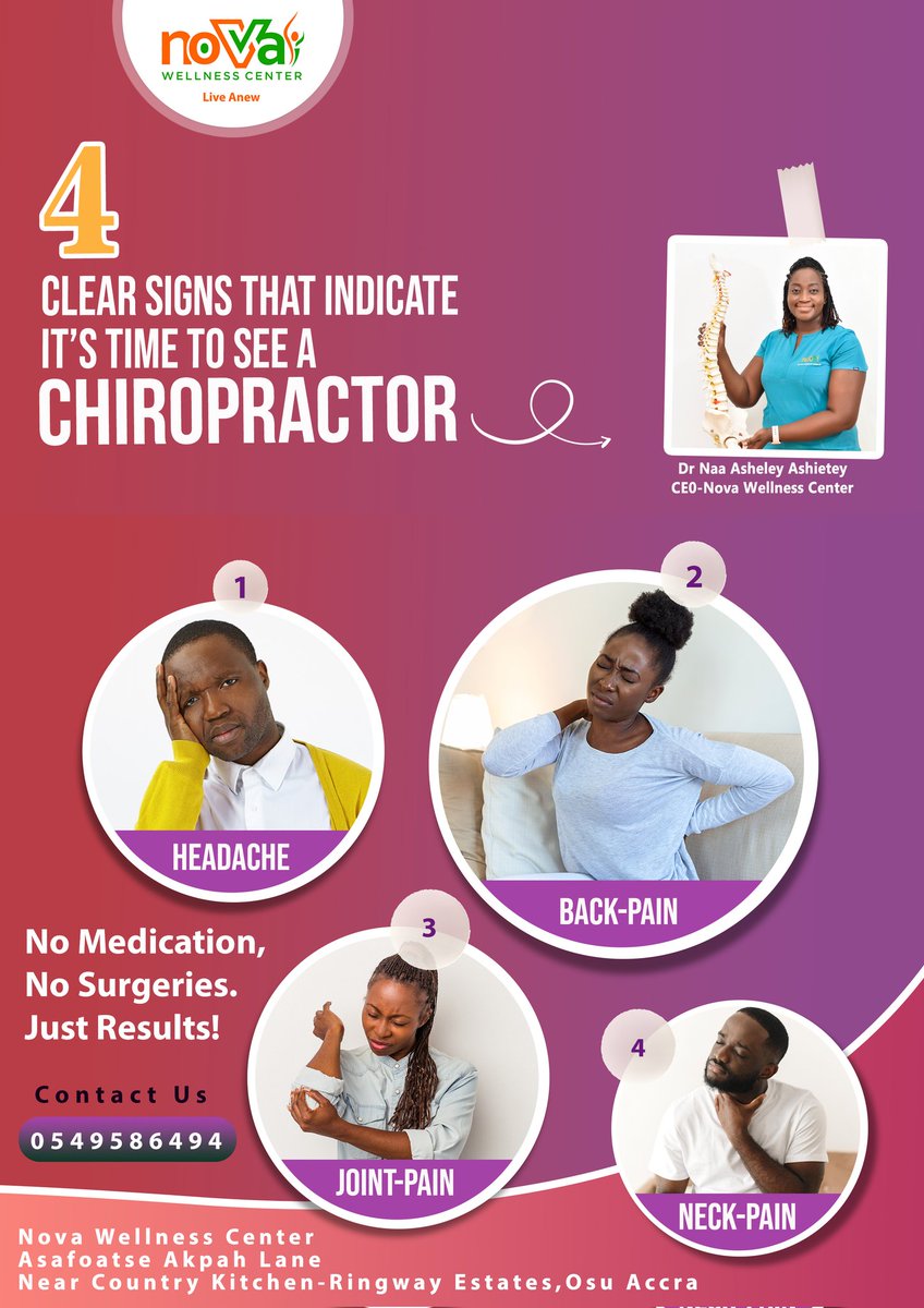 NovawellnessGh's tweet photo. 4 reasons why you need to see a chiropractor at Nova Wellness Center .
#LiveAnew https://t.co/oGCEnkzZQZ