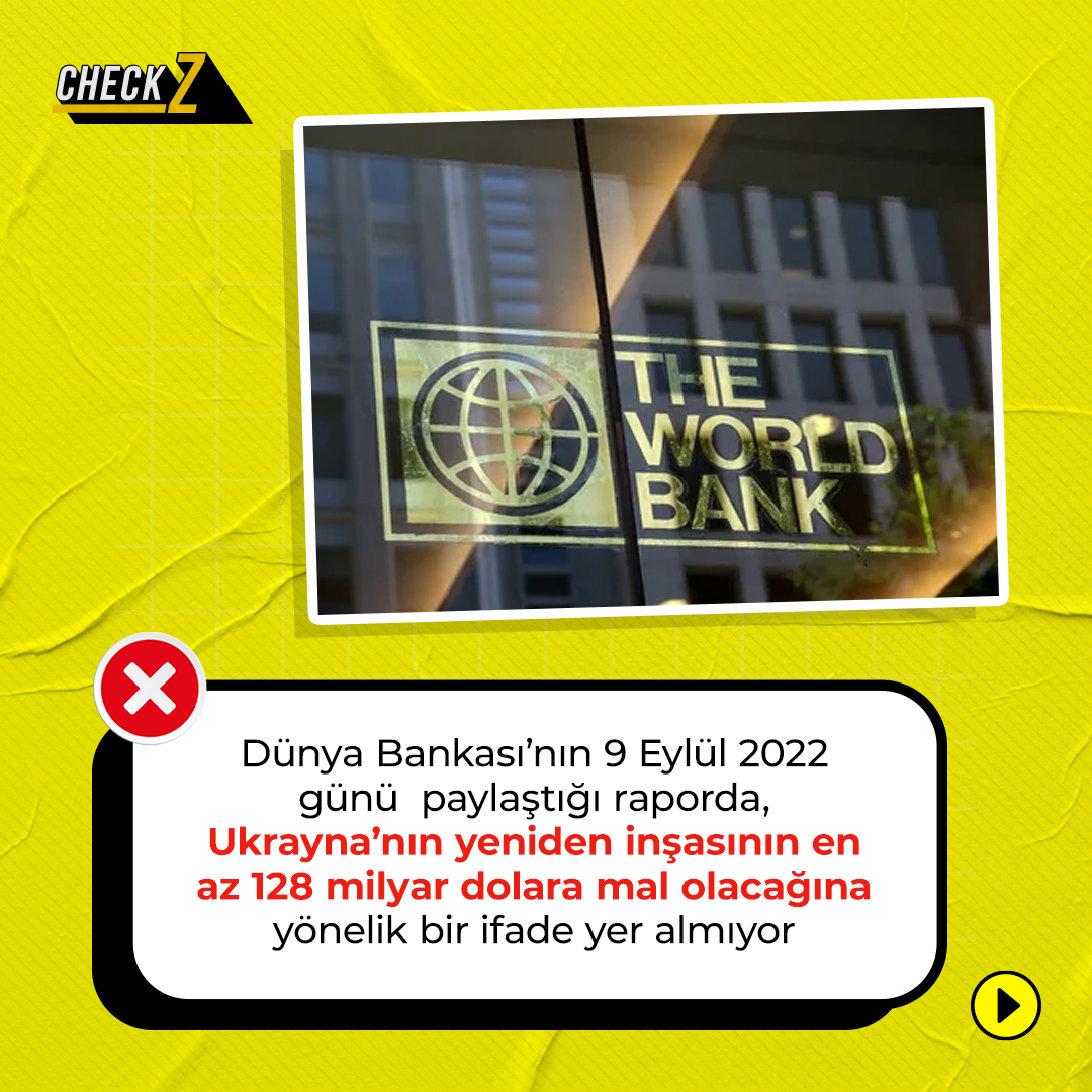 CheckZOfficial's tweet photo. Dünya Bankası Ukrayna’nın yeniden inşasının en az 128 milyar dolara değil, 349 milyar dolara mal olacağını açıkladı.
#Türkiye #gündem #Ukrayna #checkz https://t.co/efG662aqwf
