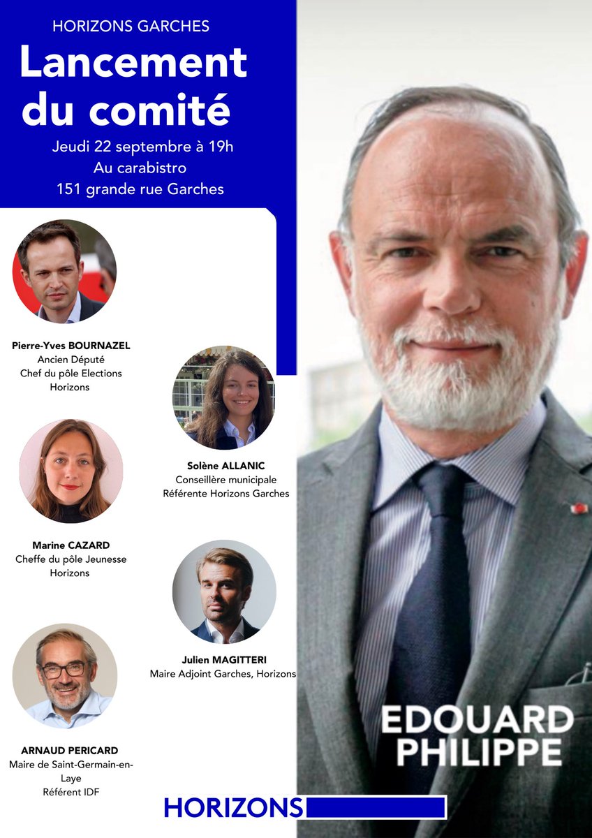 HorizonsGarches's tweet photo. Lancement du comité #horizonsgarches le 22 septembre,

Parce qu’il faut #voirloinpourfairebien, nous sommes ravis d’accueillir à cette occasion @pybournazel, @Arnaud_Pericard, @MarineCazard.

Notre député @PierreCazeneuve et sénateur @iacovellixavier seront également présents. https://t.co/tuQzaiDOJz