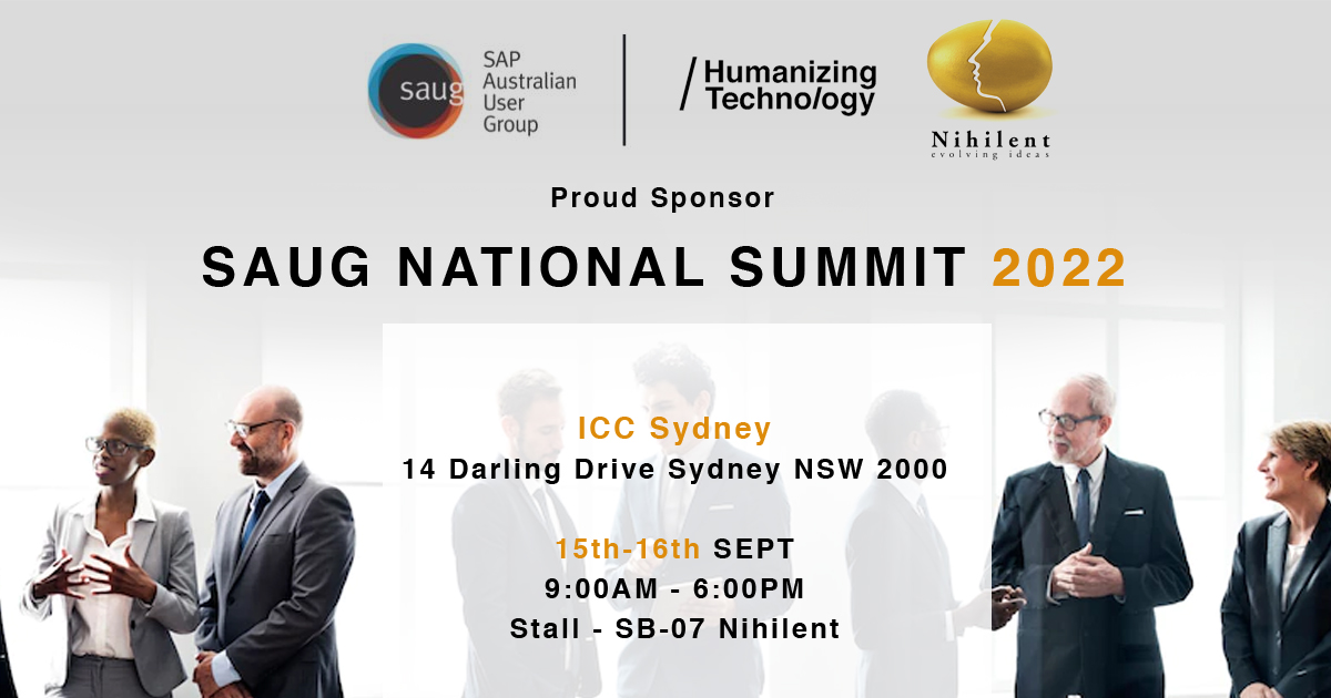 Nihilent's tweet photo. Come join us at the SAUG National Summit 2022 at the ICC Sydney on September 15th and 16th. 

Nihilent will showcase its SAP capabilities at the SAUG event at Stall No. SB 07.

#SAUG #NationalSummit #sapcommunity #sapleaders #sapbtp #s4hana #australia 

@sshkazi @kvpops @SAP https://t.co/o2lxF8MCyV