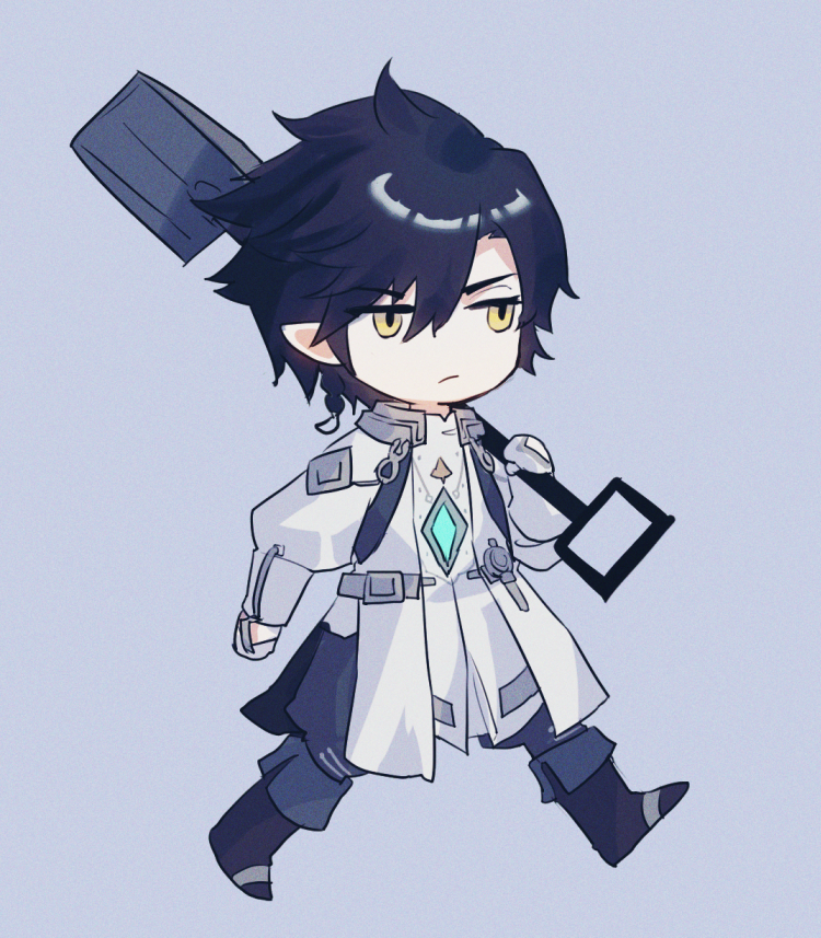 1boy male focus black hair solo pointy ears chibi holding  illustration images