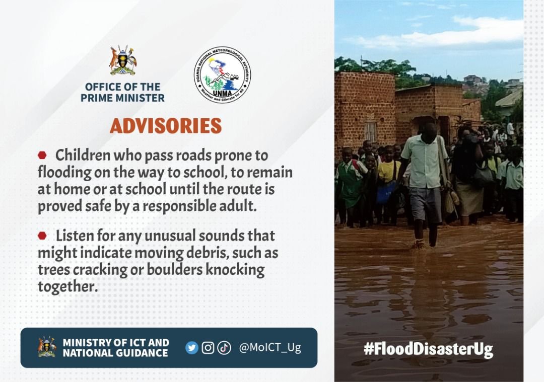 geraldinebito20's tweet photo. #FloodDisasterUg Children are cautioned to be very careful while using school-home routes especially those in flooding areas.
Children should stay at school or home when it rains until the paths are cleared for their safety. @MoICT_Ug @CHRISBARYOMUNS1 @azawedde @MosesWatasa https://t.co/JKzDsVhgNt