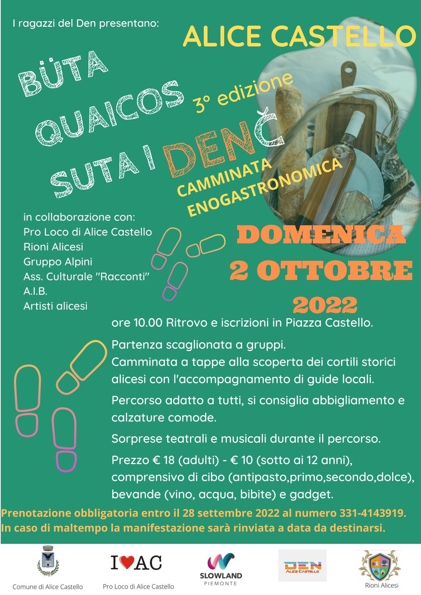 AmnestyVercelli's tweet photo. Vi segnaliamo:
CAMMINATA ENOGASTRONOMICA AD ALICE CASTELLO - Terza edizione
Domenica 2 ottobre 2022
Ritrovo alle ore 10:00 in Piazza Castello #AliceCastello https://t.co/SVLZDDjl00