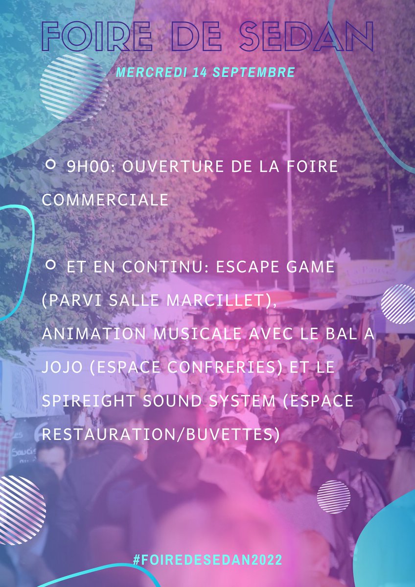 🥲DERNIER JOUR!🥲

Nous sommes le mercredi 14 septembre et la 86ème #FoiredeSedan fermera ses portes ce soir…🙁🛍

Alors, n’attendez plus et venez en profiter!❤️

Bonne journée à tous!✌🏼
#foiredesedan #foiredesedan2022 #foire #sedan #ardennes #foirecommerciale #villedesedan