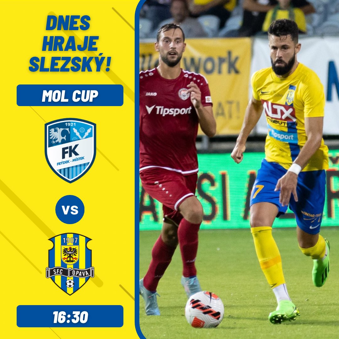 sfcopava's tweet photo. 🟡🔵 Dnes hraje n��š Slezský! 😍
🏆 2. kolo @MOL_Cup
🆚 FK Frýdek-Místek
⏱středa 14. září, 1️⃣6️⃣:3️⃣0️⃣
🏟Stadion Stovky
#OpavoPojdme #FMOPA https://t.co/AiVc9DvU9T