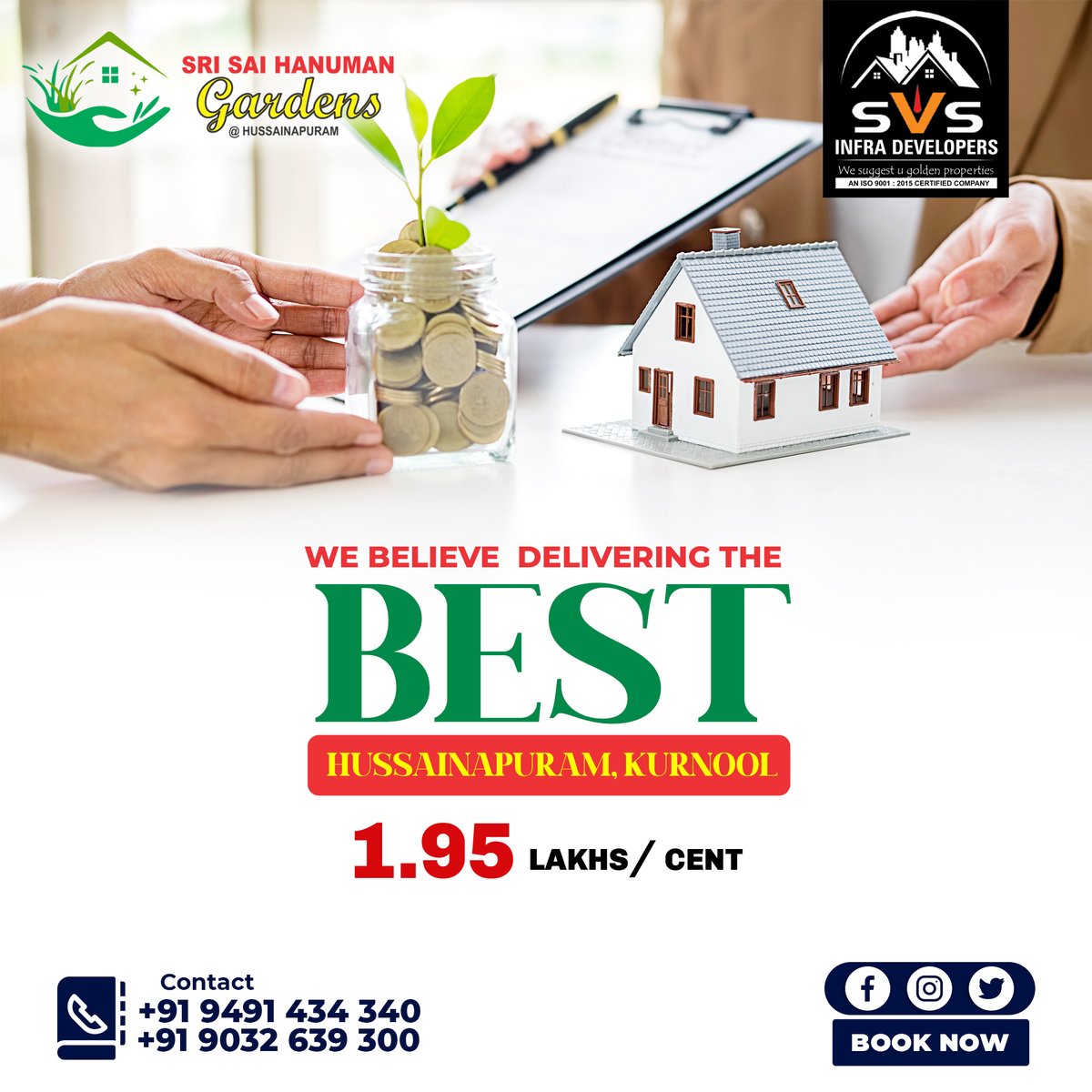 svsinfraKurnool's tweet photo. We always try our best for the customers...
#srisaihanumangardens at #hussainapuram
✅☎️  +91 90326 39300
✅Free site visits 🚗:  https://t.co/Gwi9dbhj79
#svsinfradevelopers #kurnoolopenplots #openplotsnearme #openplotsavailable #openplotsforsale #openplots #Kurnool #properties https://t.co/WPE3n20XXb