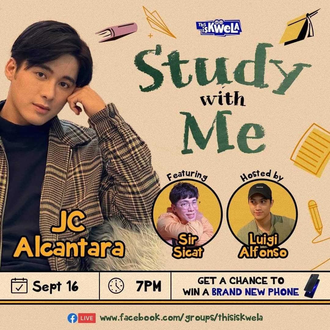 Hello Everyone, Let's support JC sa Study With Me Event Livestream on September 16, 7pm. Join This IsKwela facebook group para makanood at may chance pa manalo ng smartphone!! 💙🤟