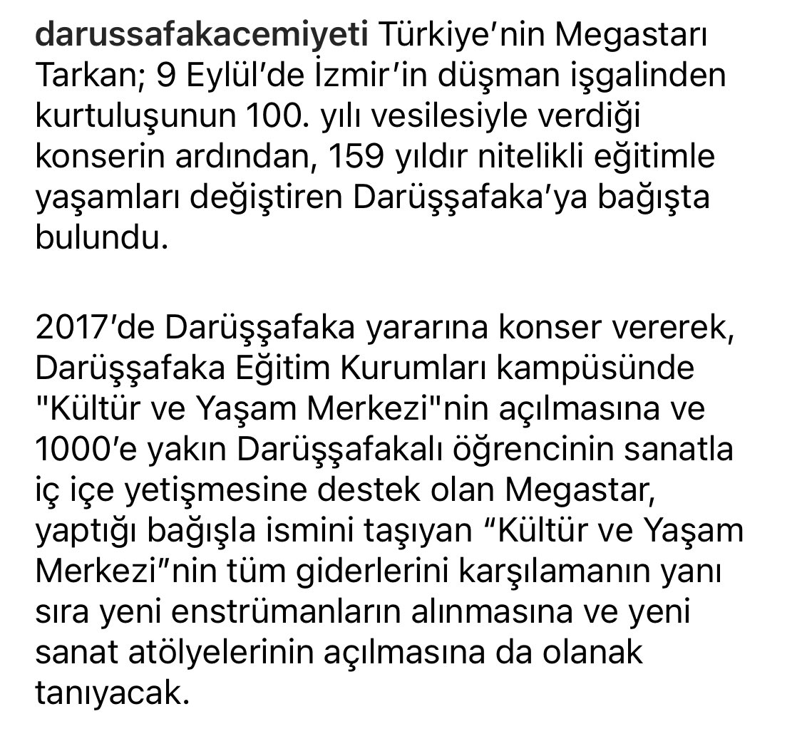 Az önce <a href="/Darussafaka/">Darüşşafaka Cemiyeti</a> duyurdu, helal olsun sana <a href="/tarkan/">Tarkan</a> helal olsun...