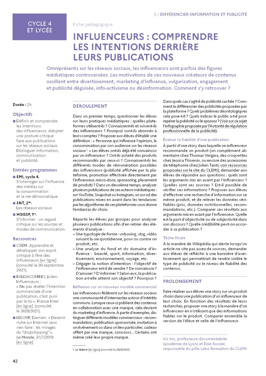LeCLEMI's tweet photo. #Influenceurs : comprendre les intentions derrière leurs publications. Repérer la pub cachée sur Youtube, typologie des pubs cachées...Dossier pédagogique pour apprendre à "différencier info et pub" dans les essentiels #ÉducMédiasInfo de la #Rentrée2022.
➡️https://t.co/0AILMnvcnt https://t.co/GRAW8NJt9O