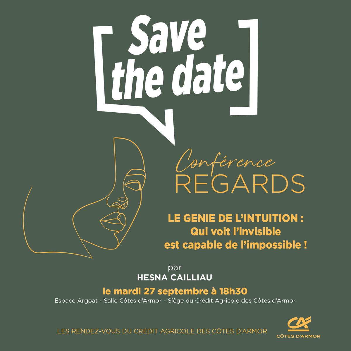 Le génie de l'intuition : qui voit l'invisible est capable de l'impossible ! Réservez votre 27.09 à 18h30 pour assister à la Conférence Regards avec l'auteure Hesna Cailliau ! 👉 Inscription obligatoire : bit.ly/3cw3BFx
