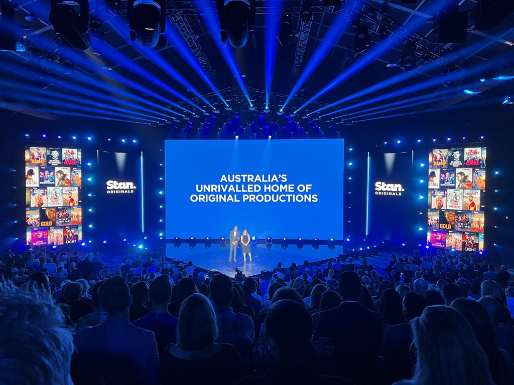 SteveMolk's tweet photo. Welcome @mattokine and Claudia Karvan to pimp @StanAustralia as Australia’s unrivalled home of original productions. Also the home of LOVE TRIANGLE (be warned). #9Upfront https://t.co/OBd7CZR4gz