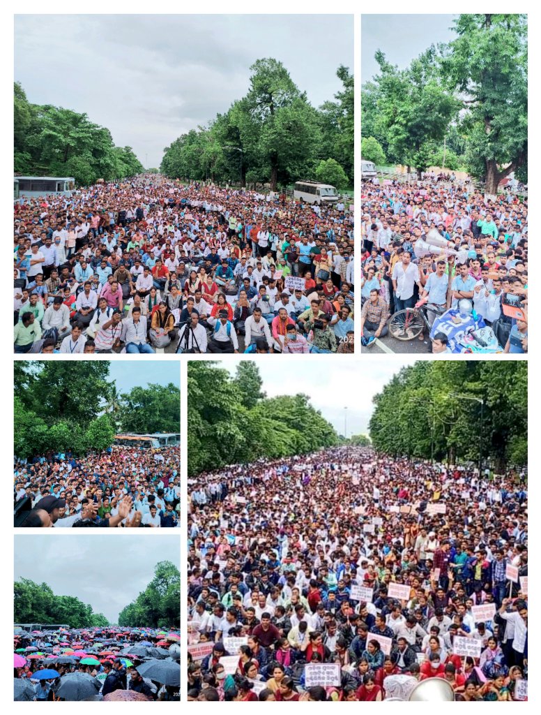 Mass protest against financial exploitation to youth employees recruited by Govt of Odisha on 6yr Contractual Basis. 
Request to Hon'ble <a href="/CMO_Odisha/">CMO Odisha</a> kindly abolish the contractual rules &amp; restore regular appointment for the best interest of people &amp; service to Odisha <a href="/MoSarkar5T/">MoSarkar 5T</a>