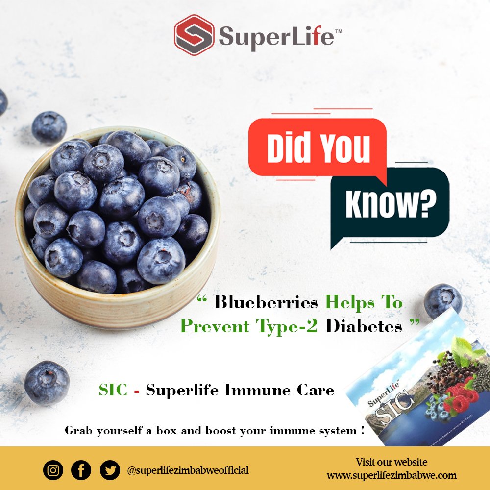 SuperlifeAfrica's tweet photo. The ADA calls blueberries a diabetes super formula. Blueberries are a complete package of nutrients like vitamins, antioxidants, minerals, and fiber aiming towards improving the overall health and wellness of a person.
#SuperLife
#Lifeissuper
#SuperLifeZimb
#SuperLifeSIC https://t.co/UKkhhcGjaH