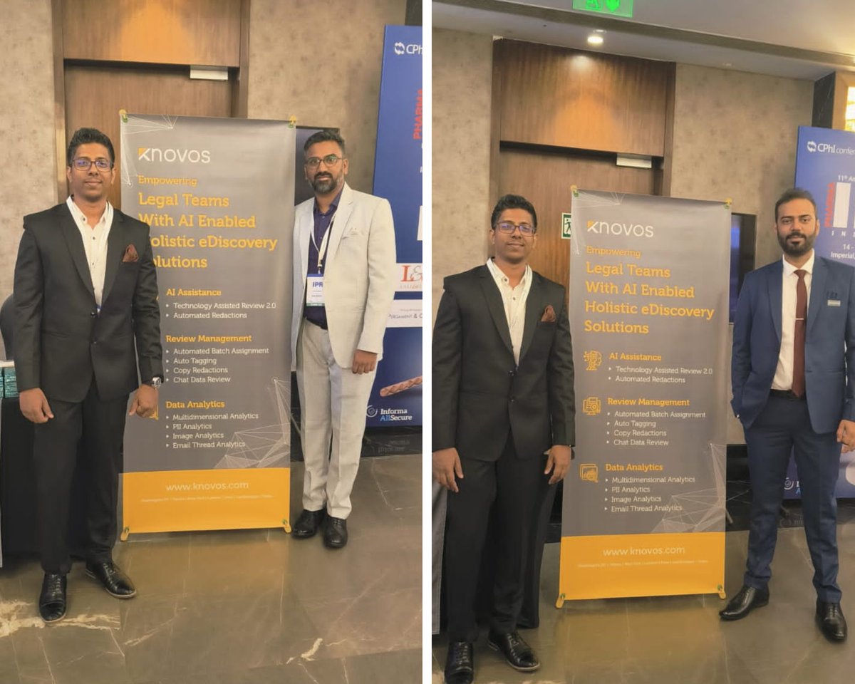 KnovosOfficial's tweet photo. Team Knovos at 11th Annual Pharma IPR Conference, Mumbai. Visit our booth to discuss the latest technology enhancement we made &amp; how it helps solve real-time data challenges for you. #pharmaipr2022 #pharmaipr #Pharmaceutical @CPhI_Conference @IPR2018 https://t.co/wUJmCLvb7D