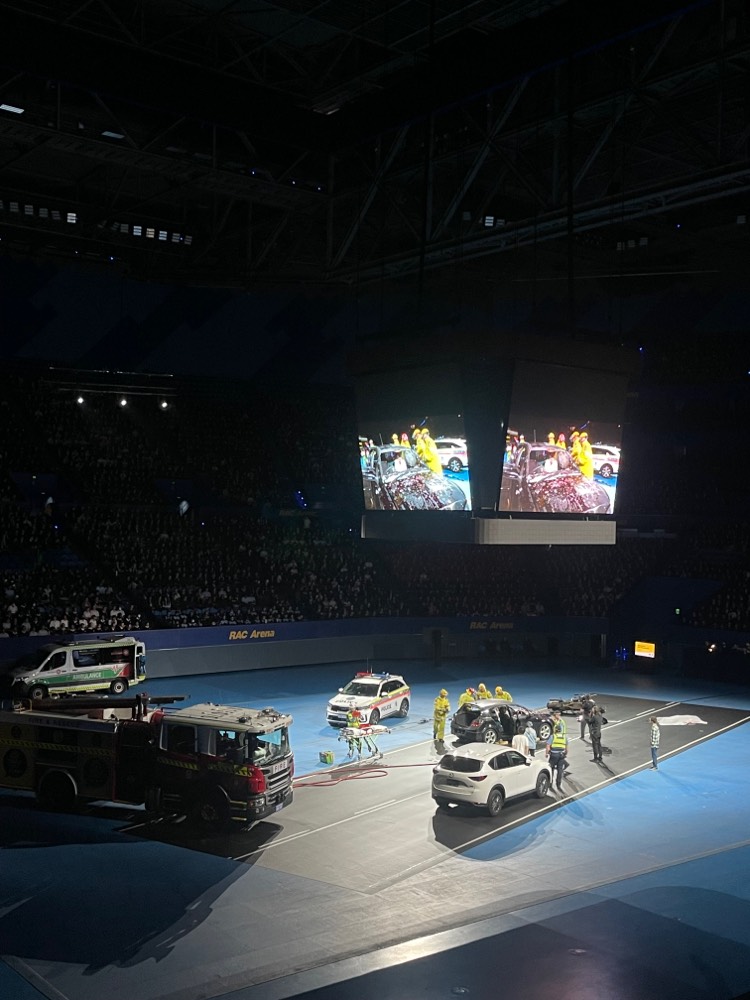 RACWA's tweet photo. Around 8000 students witnessed the fatal realities of road trauma at RAC bstreetsmart today.

They heard from guest speakers directly impacted by road trauma, and watched a live crash re-enactment demonstrated by @WA_Police, @stjohn_wa, @dfes_wa and Royal Perth Hospital. https://t.co/YUvdeAz9XE