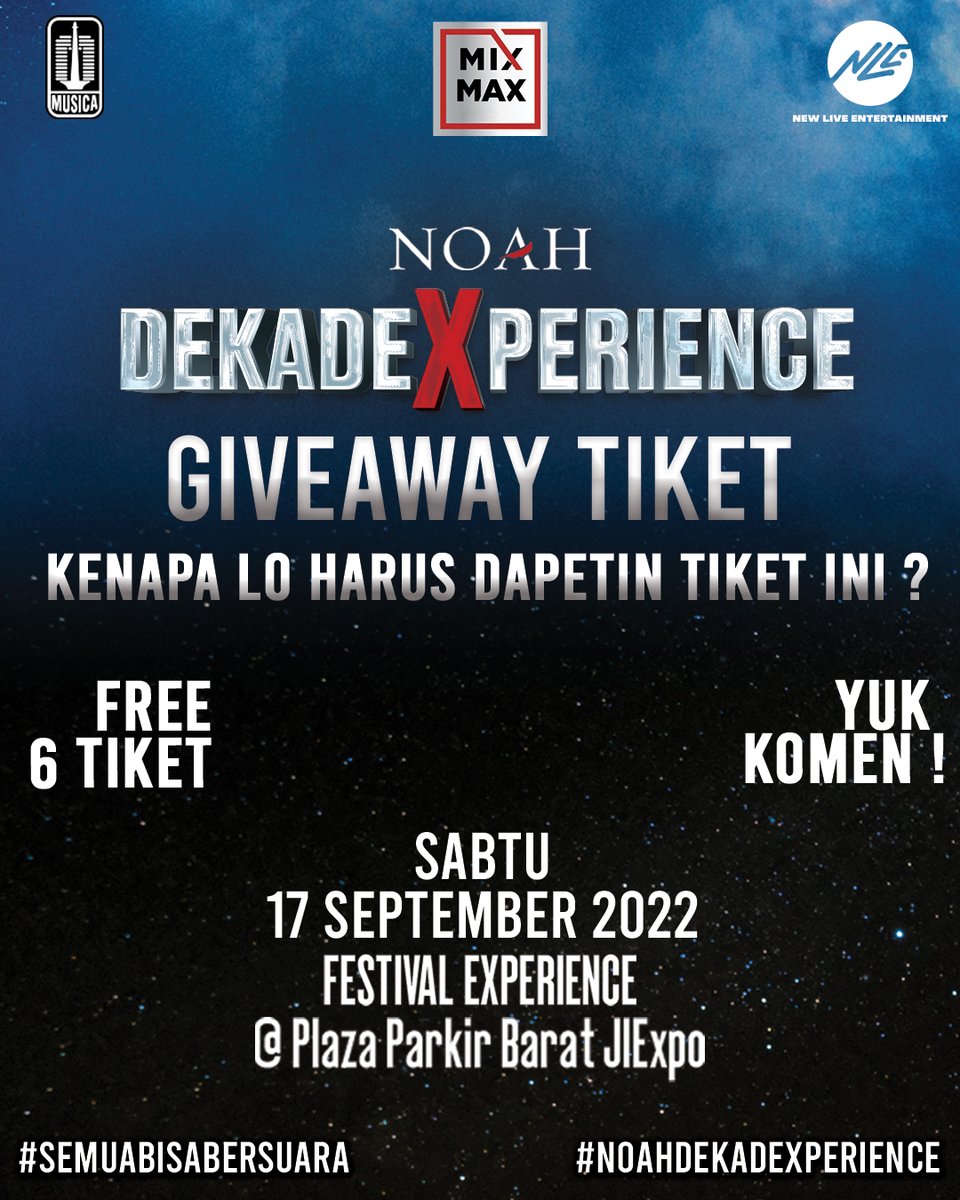 MAXBRO mau tiket konser NOAH ? 
Langsung saja Jawab KENAPA LO HARUS DAPETIN TIKET INI?

Tapi sebelumnya lo mesti ikutin mekanismenya yang ada di IG @mixmax_vodka !