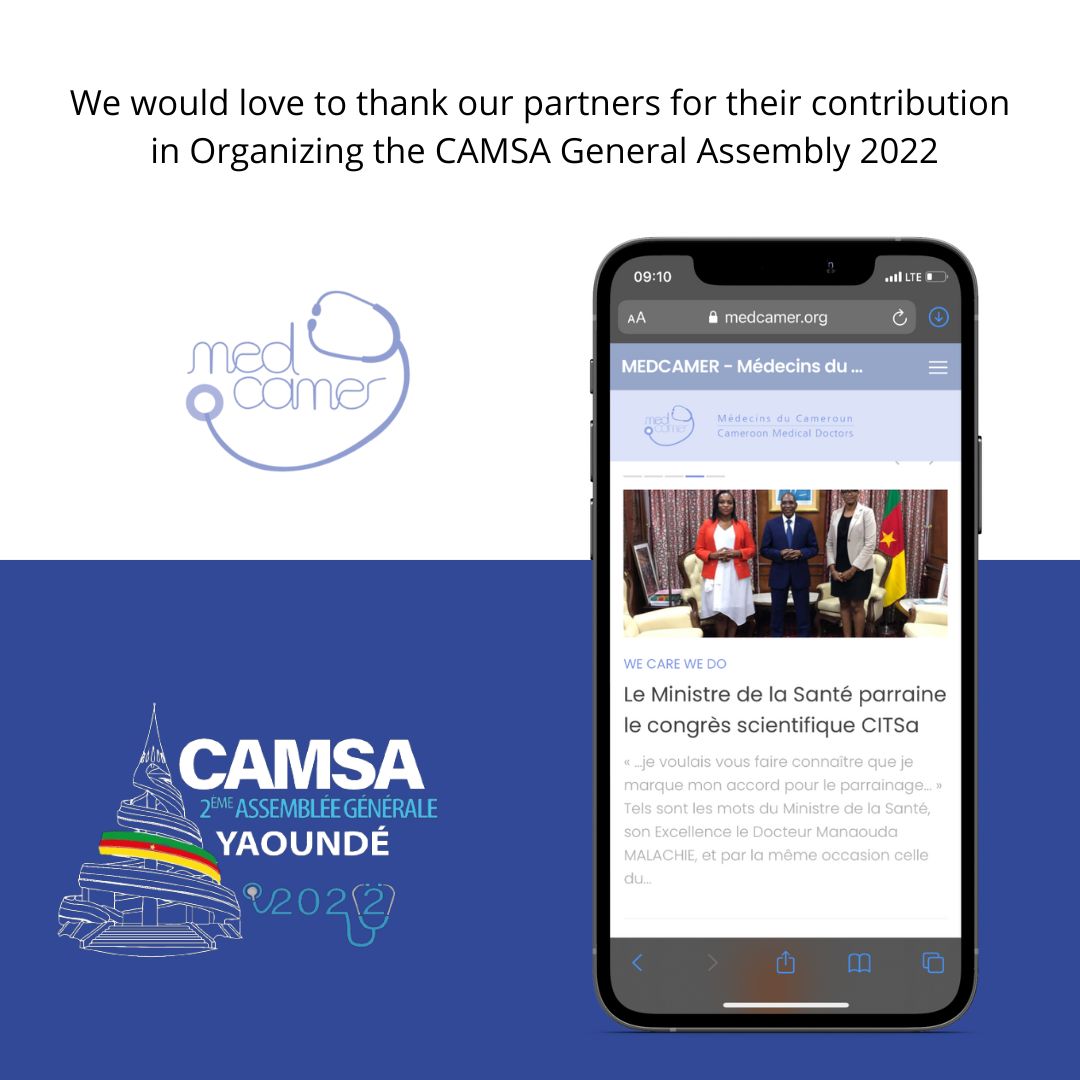 camsacameroon's tweet photo. Nous sommes reconnaissant envers nos partenaires pour leur contribution à l’organisation de la deuxième assemblée générale de CAMSA et a L’ONMC pour leur patronage.

✍🏽 Kelvine Nkenfou
Presidente du Comité d’organisation de la 2eme AG de CAMSA

@MedCamerOffciel https://t.co/ShghzAmgAN