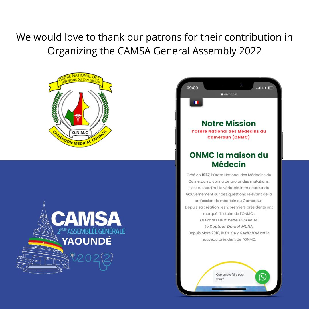 camsacameroon's tweet photo. Nous sommes reconnaissant envers nos partenaires pour leur contribution à l’organisation de la deuxième assemblée générale de CAMSA et a L’ONMC pour leur patronage.

✍🏽 Kelvine Nkenfou
Presidente du Comité d’organisation de la 2eme AG de CAMSA

@MedCamerOffciel https://t.co/ShghzAmgAN