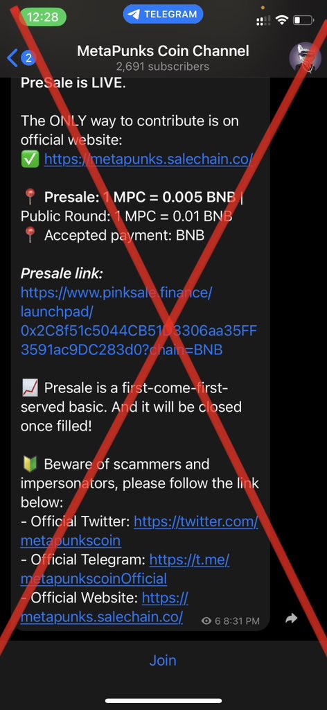 MetaPunksCoin's tweet photo. ⚠️ WARNING ⚠️ Please be alert there’s a fake telegram group/scam going on pretending to be us 

OUR OFFICIAL WEBSITE:- https://t.co/aoBR4E0pEw

OUR OFFICIAL TELEGRAM LINK:- https://t.co/Gif0v27z7s

👆 https://t.co/q4lL8LIS5U