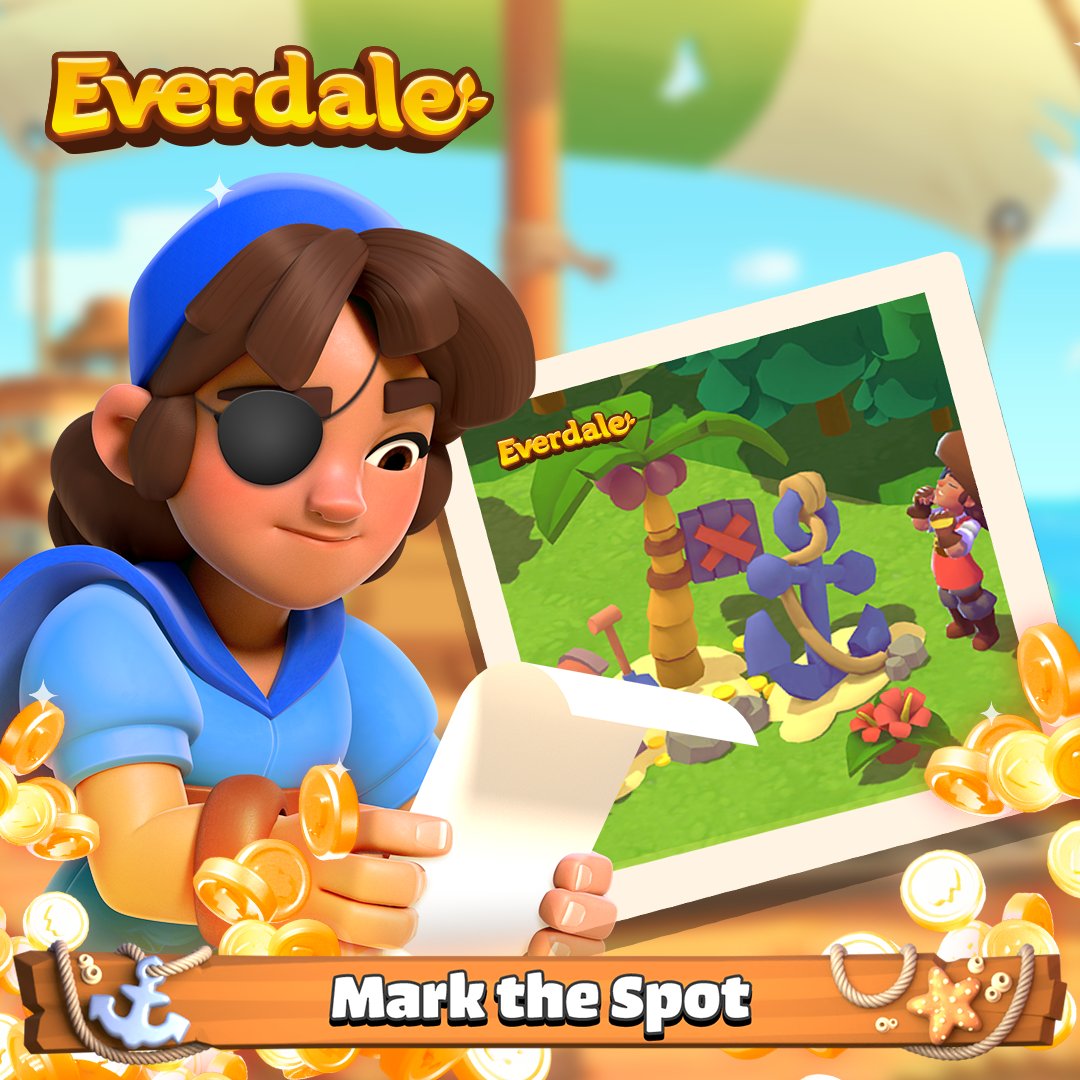Yarr, there be mariners in yonder bay! Mysterious chaps they are – they claim to have a treasure map! 🗺️

Our special new event, "Mark the Spot" begins tomorrow, Friday Sep. 16th at 9AM UTC!

4 chained events, collecting all 4 map pieces to reveal the final event! #Everdale