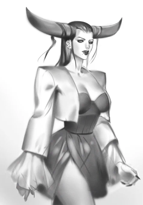 Ahhh Finally, the first sketch of my OC appeared. Meet demoness and model, Indyra Hairavi. 