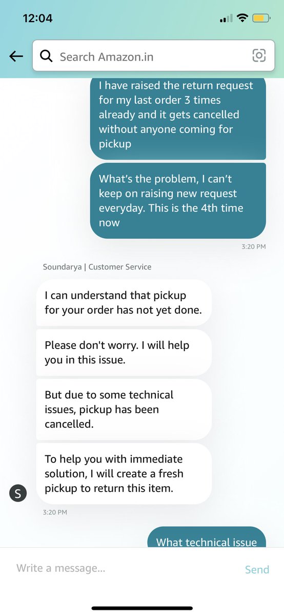nimittaneja's tweet image. Pathetic delivery service &amp;amp; worse customer care by @amazonIN 
I’ve raised return of my order 5 times now.Pickup guys come on bike, cancel it saying it’ll be picked up by auto due to size.Cust care has no solution than raising new pickup #boycottAmazon #GreatIndianFraudSale #GIFS
