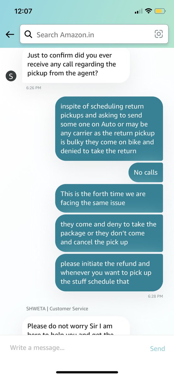 nimittaneja's tweet image. The amount of chat &amp;amp; call I have had with the customer support doesn’t fit in one tweet. The customer care had the audacity to tell me that return pickup is being cancelled by me, Like this is my TimePass game. Unbelievable 🙄#boycottAmazon #GreatIndianFraudSale #GIFS @amazonIN