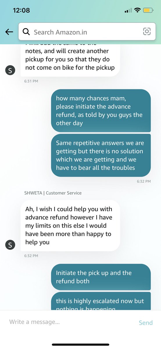 nimittaneja's tweet image. The amount of chat &amp;amp; call I have had with the customer support doesn’t fit in one tweet. The customer care had the audacity to tell me that return pickup is being cancelled by me, Like this is my TimePass game. Unbelievable 🙄#boycottAmazon #GreatIndianFraudSale #GIFS @amazonIN