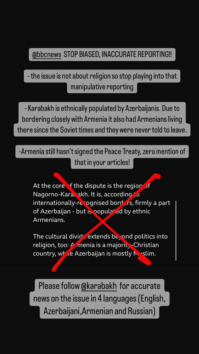 GunelHasanovaaa's tweet photo. @BBCBreaking @BBCNews @BBCWorld  STOP BIASED, INACCURATE REPORTING! #Karabakh #Azerbaijan https://t.co/ebjVPyvnLE