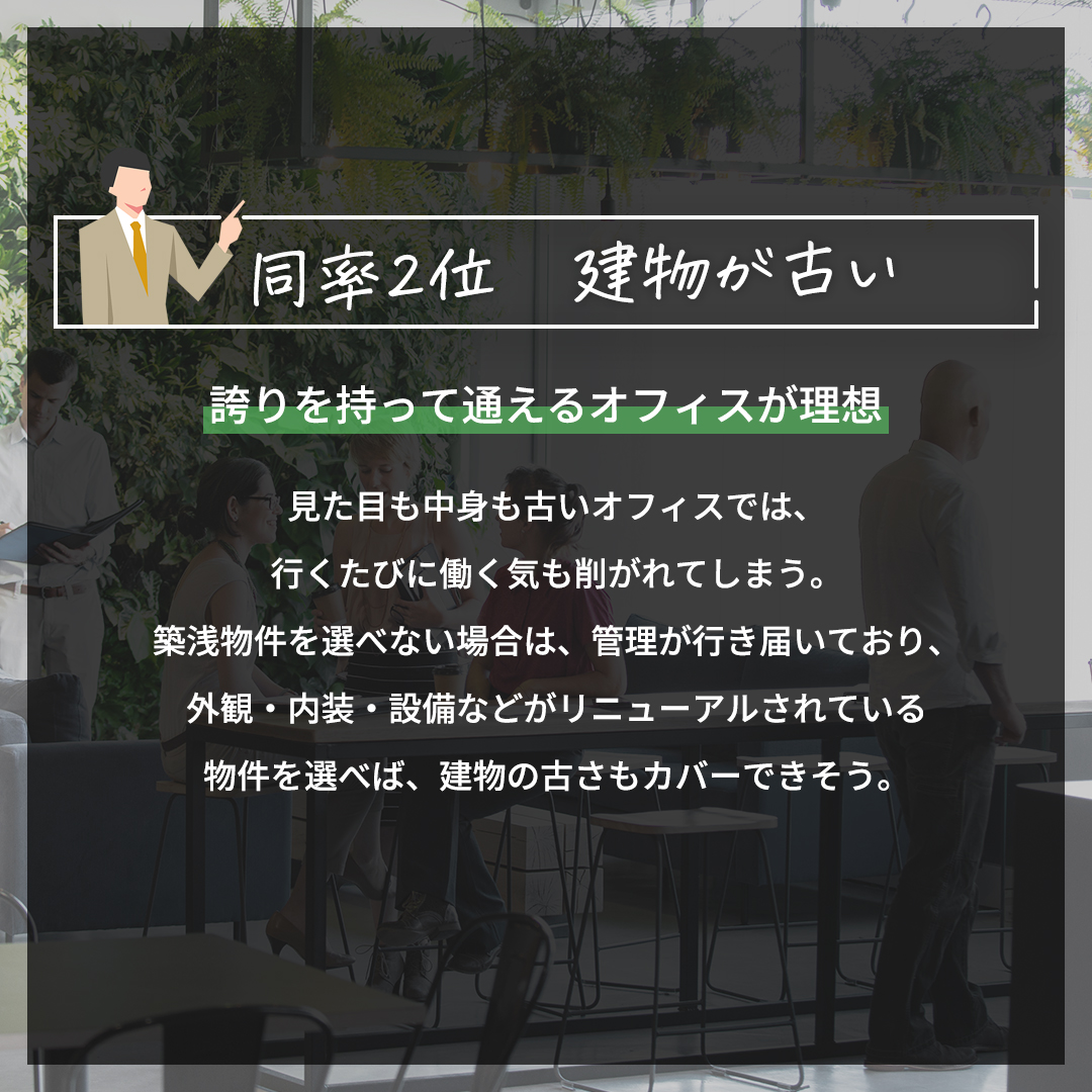 windbase_jp's tweet photo. 現在のオフィスで不満なところ　WORST5+番外編

同率2位　建物が古い
同率2位　賃料が高い

どれも確かにと頷けるものばかりがランクインしていました😅
働く環境が万全でないと仕事も集中できないですよね。
みなさんも現在のオフィスで不満なところがあったらリプライで教えてくださいね🙌 https://t.co/cLcUDXrhax