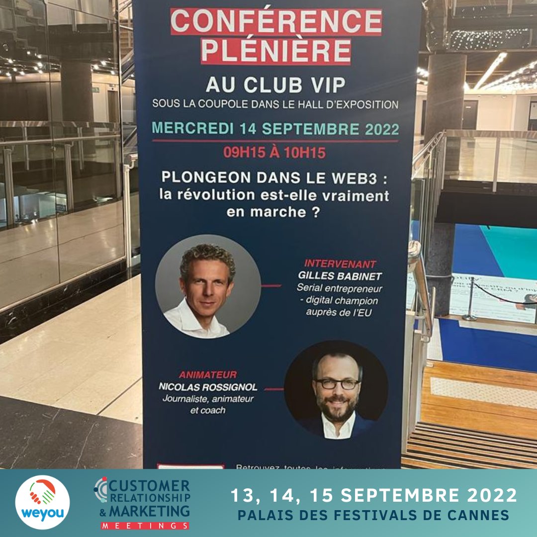 👋 Ouverture du salon #CRMmeetings !  On démarre la journée avec une conférence sur le WEB3 pour répondre à la question : la révolution est-elle vraiment en marche ?  
C'est parti pour deux jours au cœur du #MarketingDigital et de la #RelationClient !

Bon salon à tous 🎊