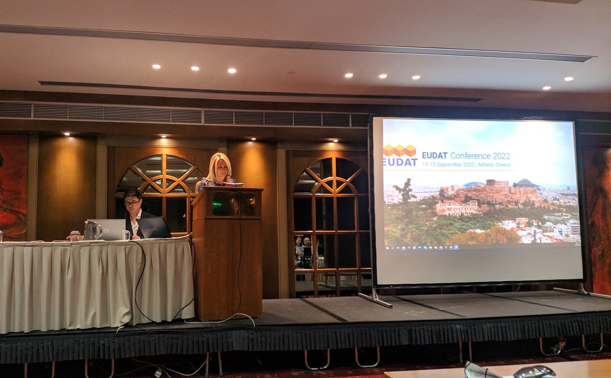 grnet_gr's tweet photo. ⏺ Live: #EUDATConference2022 begins with the Welcoming Speech from the host country 🇬🇷 delivered by Fenia Adamidi, Director and General Secretary’s office Associate at GSRT and Dr. Aris Sotiropoulos, CEO of GRNET.
 #EUDAT #EUDAT_Greece #GRNET #Athens https://t.co/mRLa9n0400