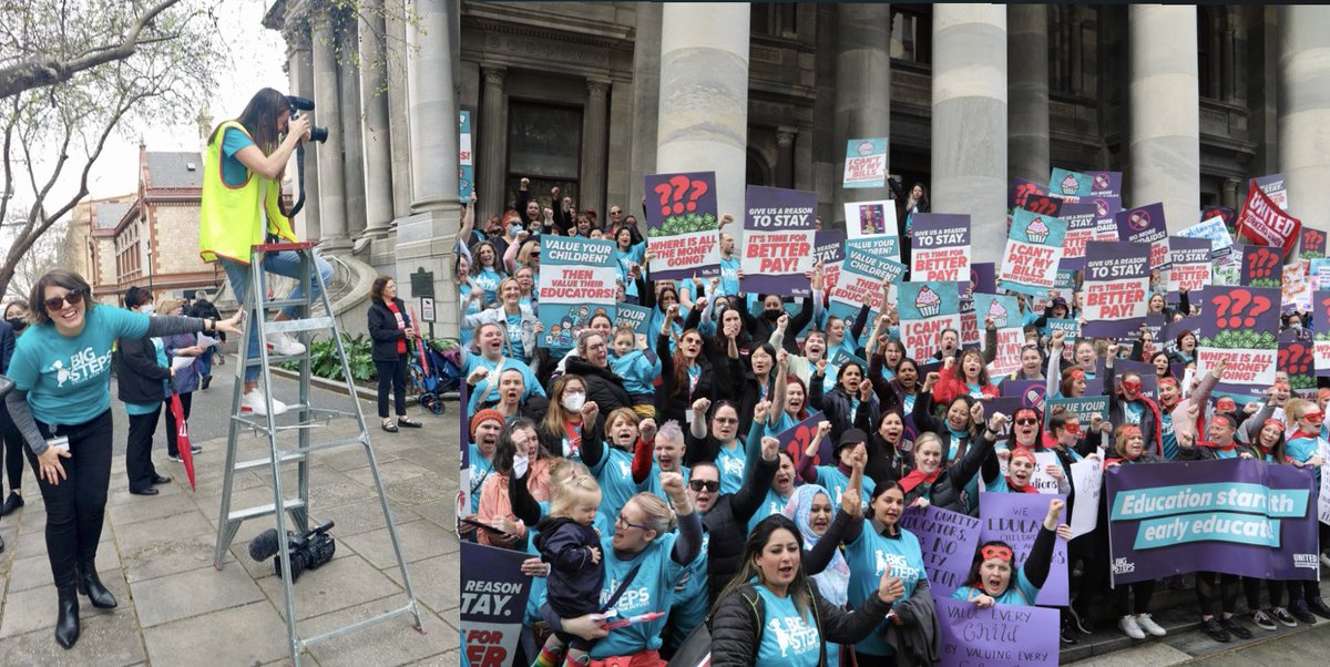 issiemartin_'s tweet photo. Me to me: “How are we going to get a group pic of hundreds of educators?”
Me to @KimRowney “I need a 🪜and for someone to catch the camera and not me if I go arse up.”
KR: “I got you comrade.” 🤗
#ShutdownEarlyEd https://t.co/SFGPPiR70c