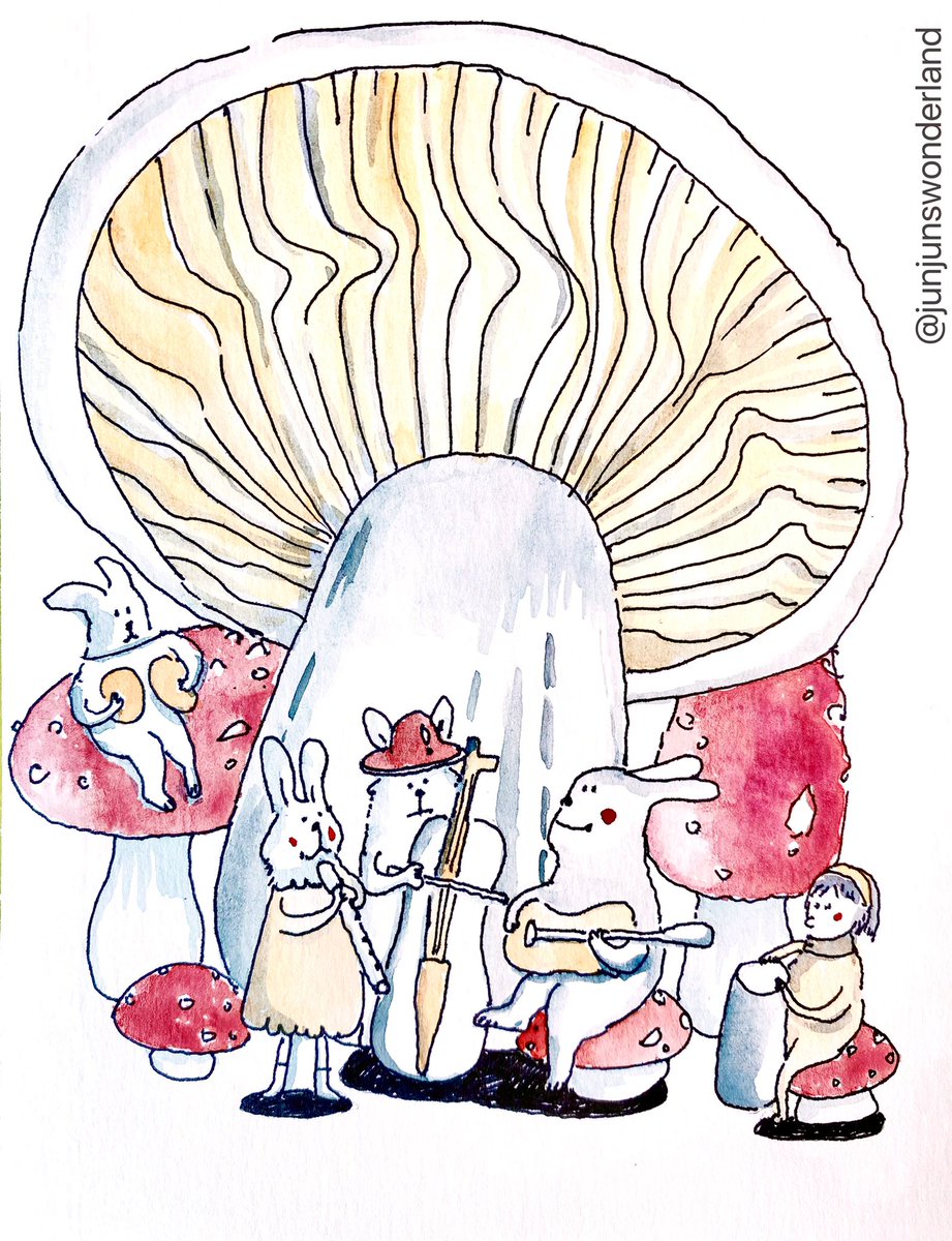 JunGuoInk's tweet photo. Mushroom music night. 🍄 🐰 🍄 

#mushroomart #mushrooms #musicshow #watercolortree #watwrcolor #inkdrawing #bunnytown #bunnytown🐰 #illustration #illustrationartists #sketchbook #illustration #sketchbooks #moleskine 
#inkart #drawthisinyourstyle #draweveryday #comicstrip https://t.co/OGE01A4453