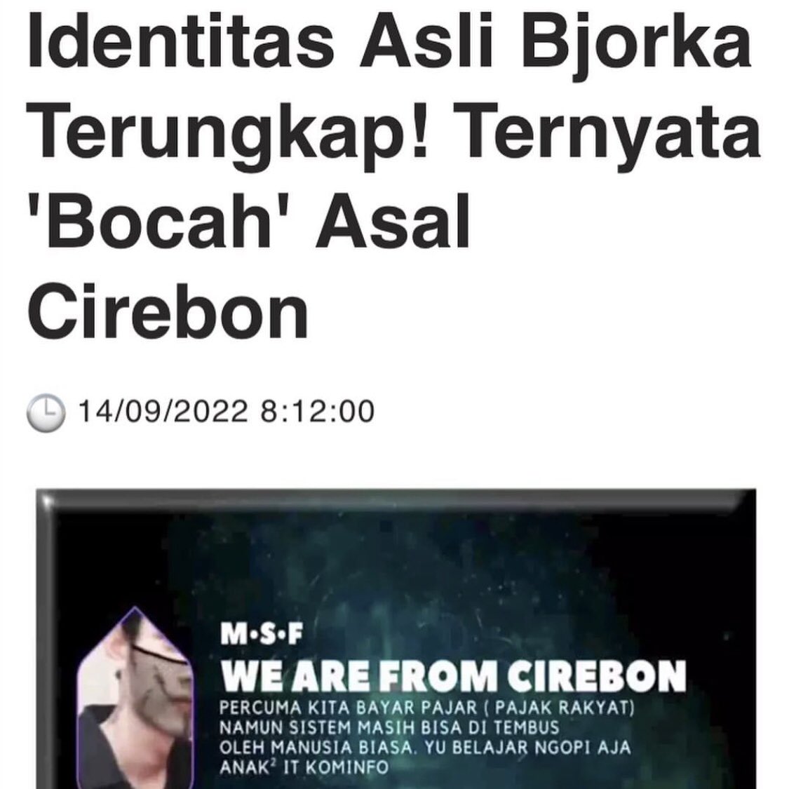 cirebonbanget_'s tweet photo. Biodata Bjorka, jare Wong Cirebon. Asli bli kun ? 

Identitas hacker Bjorka dikabarkan telah terungkap. Orang Cirebon bernama Muhammad Said Fikriansyah diduga menjadi dalang di balik Bjorka.

#cirebonbanget #bjorka #cirebon
#Bjorka https://t.co/XGEVrE2n3I