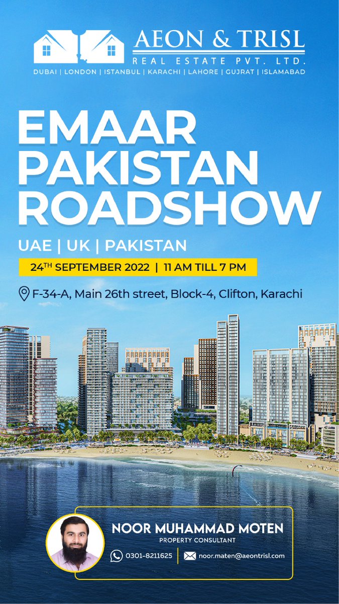 noor_moten's tweet photo. #emaar #emaarpakistan #luxurypropertyshow #emaarpropertyroadshow #theviews #panorama #emaaroceanfront #seafacing #gatedcommunity #aeontrisl #aeontrislpakistan #aeontrisluk #london #dubai #karachi #lahore #gujrat #EmaarGlobalPropertySalesEvent https://t.co/OdzhiQD7Zi