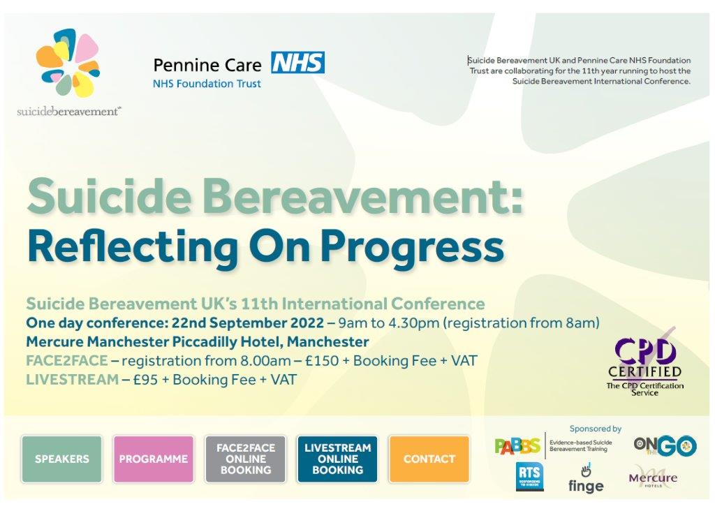 SJMcDonn's tweet photo. 22 Sept 2022: Expecting 400 delegates, 21 exhibition tables at Suicide Bereavement UK's hybrid international conference. Ground breaking research presented.  FEW PLACES available. For more info and to register click on link #DiDYouKnow #SBUKconf2022
https://t.co/tOZ2ieEoRA https://t.co/k5I6FavXdG