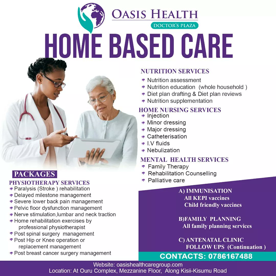 @OasisKisii #MentalHealthClinic , #MCH, #NeonatalClinic. Reach out to us on 0786167488 for enquiries and bookings #HomebasedCareServices 
#TogetherForBetter 
#WeAreHereForYou