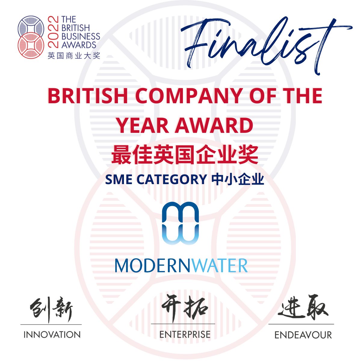 Linian Li and Modern Water's Shanghai team are looking forward to attending the 2022 British Business Awards as finalists in the 'British Company of the Year' SME category, organized by the British Chamber of Commerce in China. #DVRG #Modernwater #BCC #2022BritishBusinessofyear